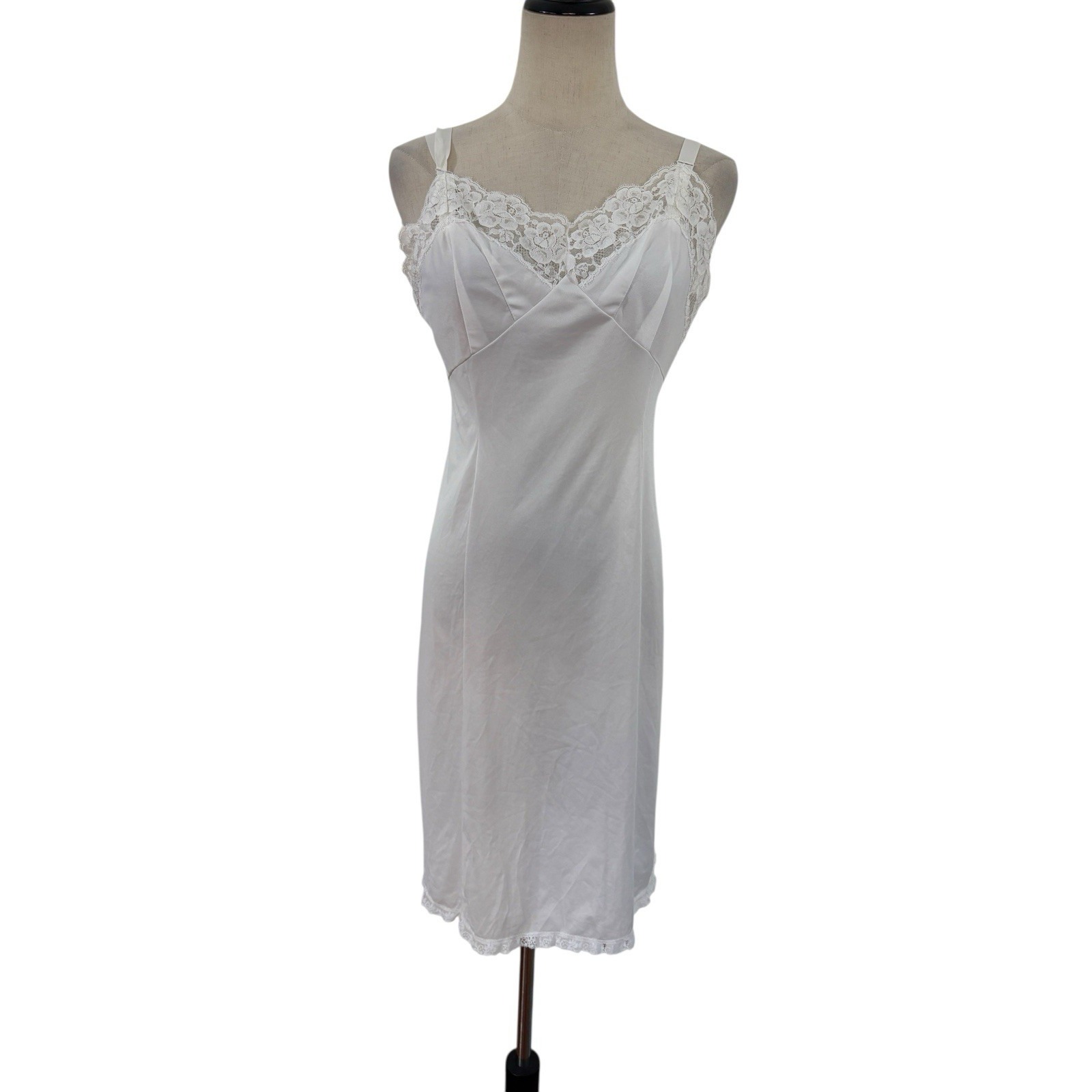 Vtg 50 Wonder Maiden White Lace Slip Dress Sz 36 Lingerie Romantic Bridal Retro